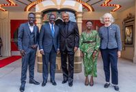 President William Ruto, First Lady Rachel Ruto, U.S. Ambassador Meg Whitman and Eddie Butita  meet Steve Harvey at the Tyler Perry Studios in Atlanta on May 21, 2024
