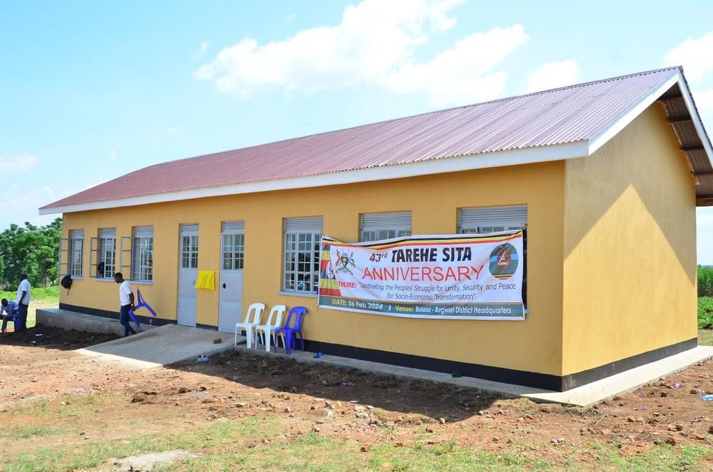 A two classroom block constructed by UPDF giving back to the community during the 43rd Tarehe Sita anniversary activities in Nayimayingo District