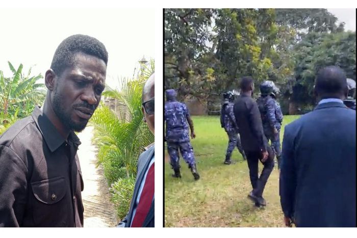 Bobi Wine in a stand off with police officers at his home