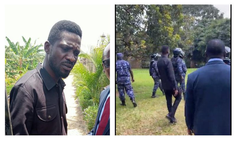 Bobi Wine in a stand off with police officers at his home