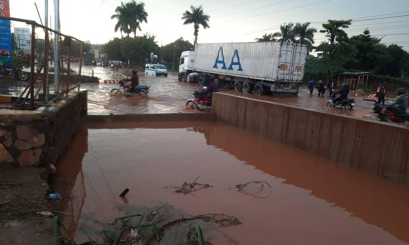 Jinja Road was submerged around Kyambogo following Wednesday's downpour