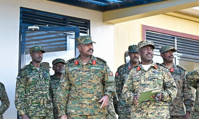 CDF Gen Muhoozi Kainerugaba with Brig. Asaph Mweteise (R) at Camp Rufu in Kiruhura district