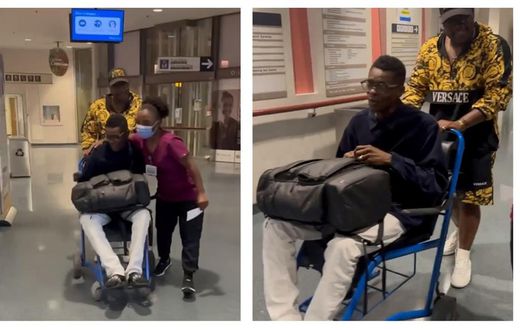 Singer Jose Chameleone being wheeled out of Hospital