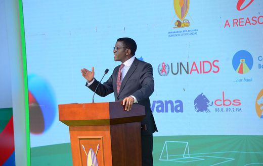 PM Charles Peter Mayiga the Katikiro of Buganda Kingdom addressing the media during the launch of the 2024 Masaza Cup at Bulange Mengo