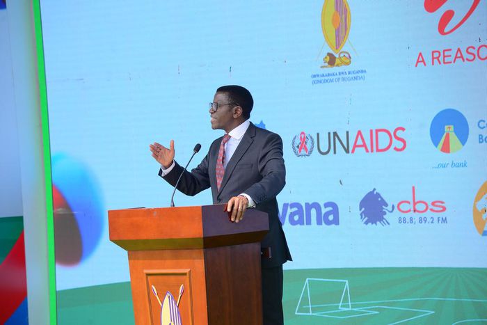 PM Charles Peter Mayiga the Katikiro of Buganda Kingdom addressing the media during the launch of the 2024 Masaza Cup at Bulange Mengo