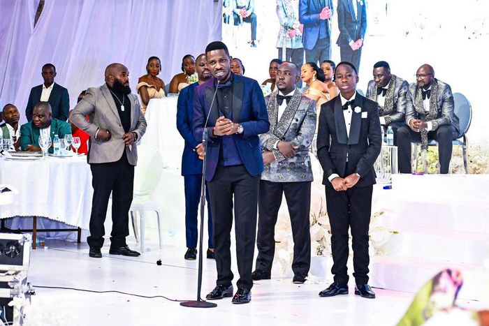 Bobi Wine speaking at Omutaka Keeya's wedding