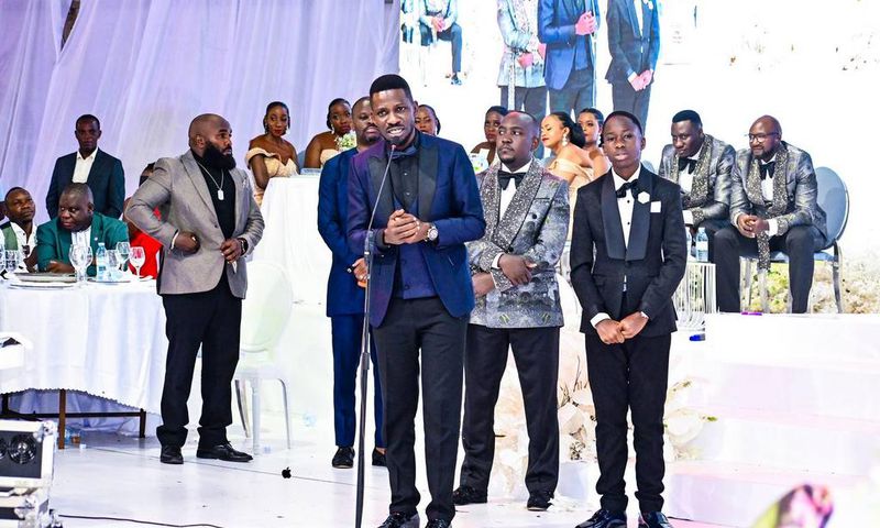 Bobi Wine speaking at Omutaka Keeya's wedding