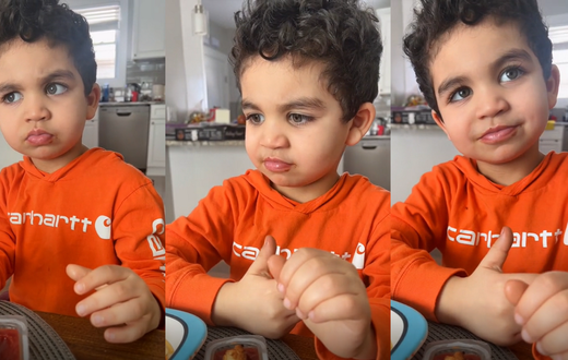 Adorable baby boy reviewing chef's cooking