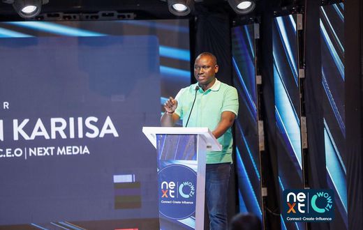 Next Media Group CEO Kin Kariisa speaking at the launch of the Next Wowzi app in June 2023