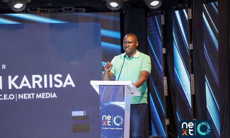 Next Media Group CEO Kin Kariisa speaking at the launch of the Next Wowzi app in June 2023