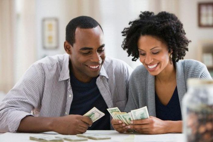 Couple counting money