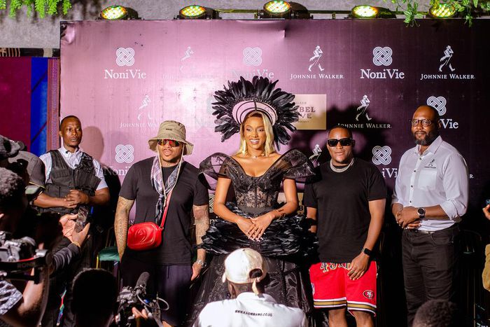 Chef Eduardo Bordereau from the UK, Ms Bree Wilson, Director Noni Vie, Dj Lebza, The Villian from South Africa and Agaba Tumusiime, Reserve Brand Ambassador, UBL pose for a photo moment