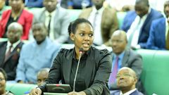 Phiona Nyamutoro speaking on the house floor