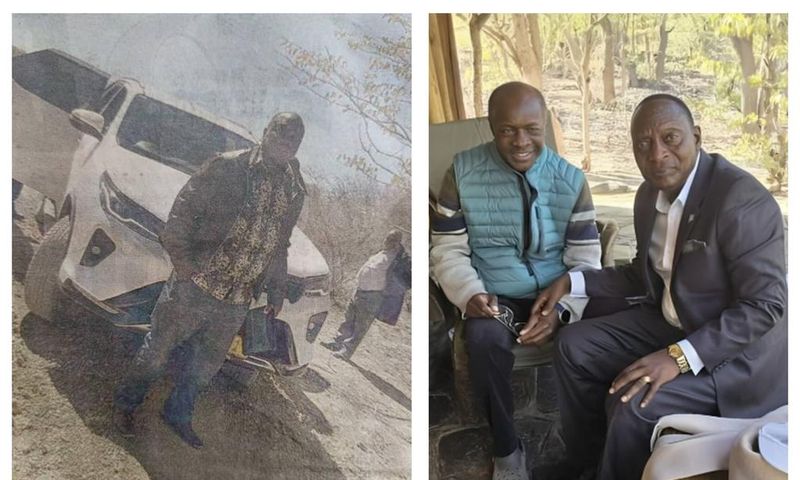 Omutaka Lwomwa Lwasi of Ndiga clan and his colleagues posing for photos en-route to see Kabaka Mutebi, before their arrest