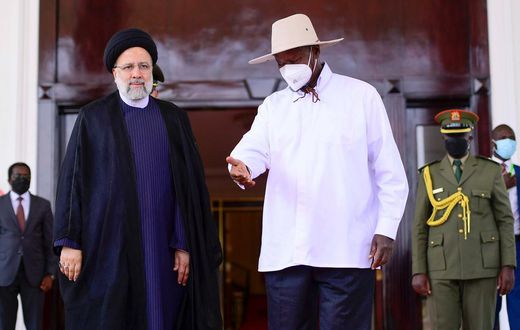President Yoweri Museveni with fallen Iranian President Ebrahim Raisi in Uganda