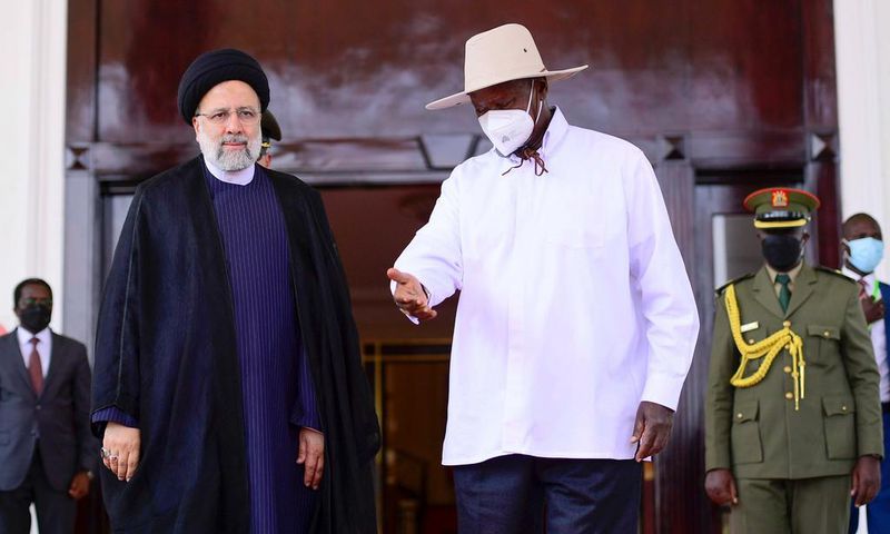 President Yoweri Museveni with fallen Iranian President Ebrahim Raisi in Uganda