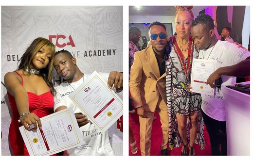 Yash Popy poses with a clasmate and his teachers at the graduation event