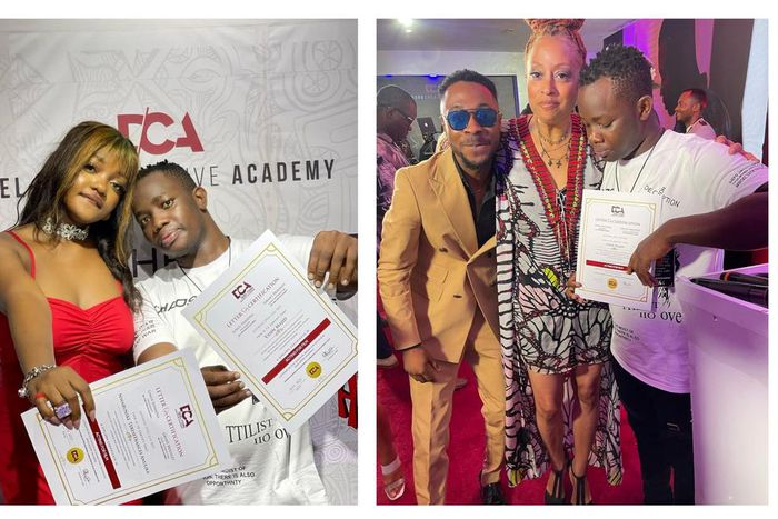 Yash Popy poses with a clasmate and his teachers at the graduation event