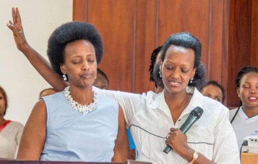Patience Museveni Rwabwogo with her sister Natasha Museveni Karugire (L)