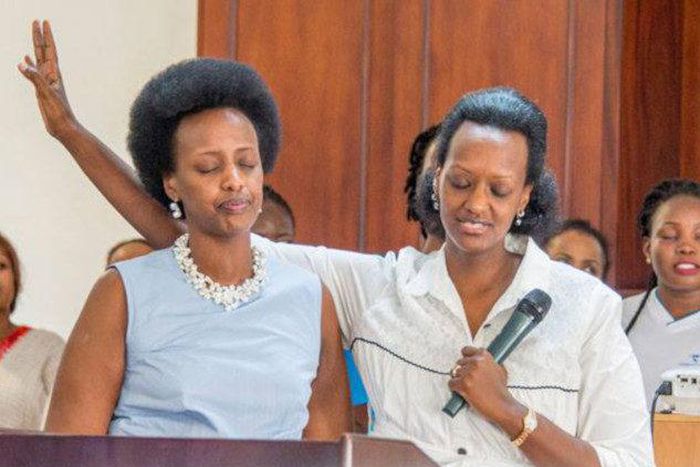 Patience Museveni Rwabwogo with her sister Natasha Museveni Karugire (L)