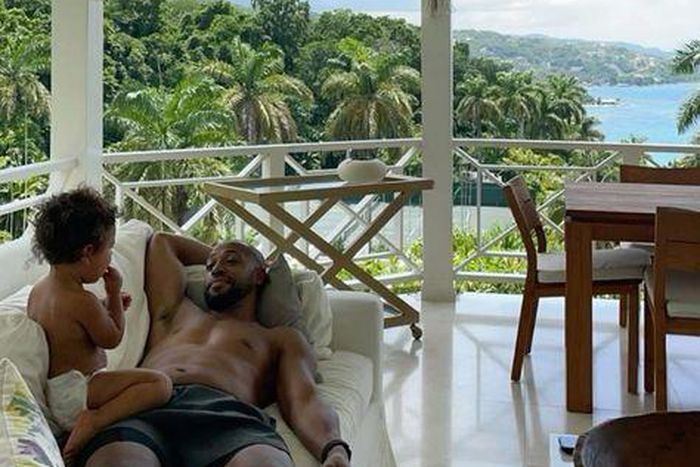 Father and son hanging outside/courtesy