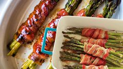 Bacon wrapped veggies are a morning gut-health bundle