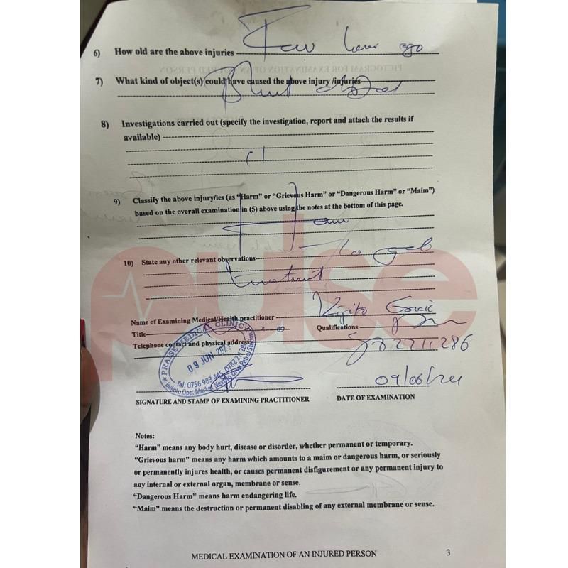 Sincere's medical report
