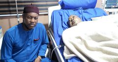 The late Nollywood actor Amaechi Muonagor while he was still in the hospital  [Facebook/Hon Tony Oneweek Muonagor]