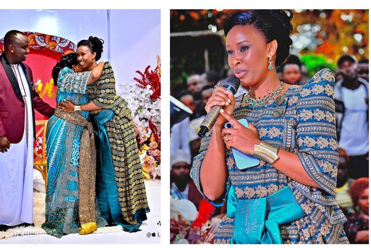 Barbie Itungo congratulates the couple, Flavia Kalule Nabagabe and Emmanuel Kasaija