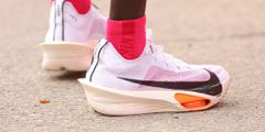 The shoes that Kelvin Kiptum wore when he broke the men's world marathon record.