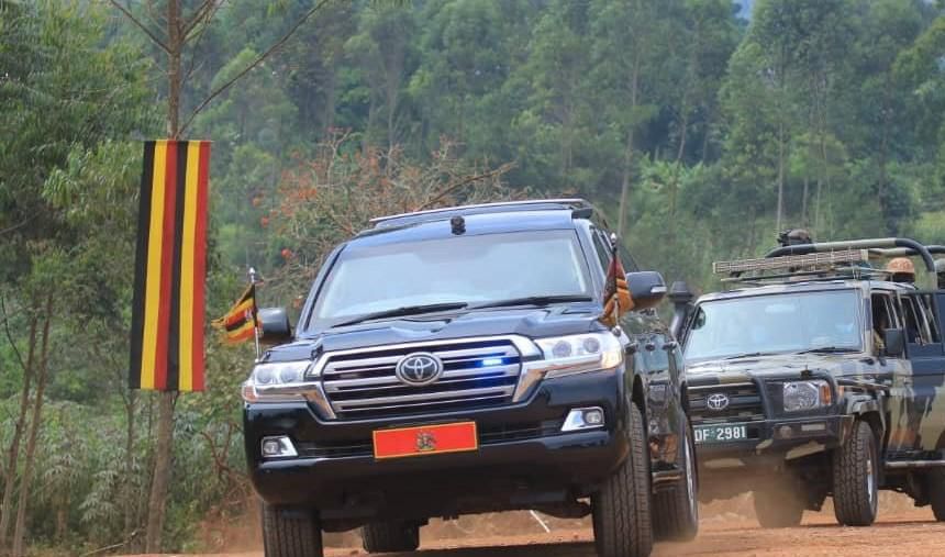 President Museveni's motorcade arriving for the Heroes Day event