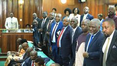 Members rise to catch the eye of the Speaker during plenary on Friday, April 12