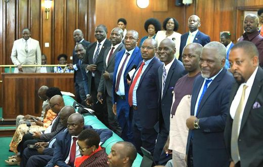 Members rise to catch the eye of the Speaker during plenary on Friday, April 12