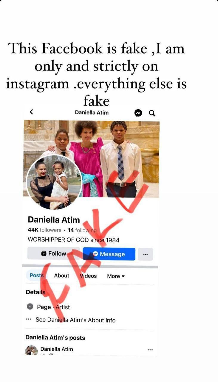 Screengrab of Daniella Atim's Instagram status