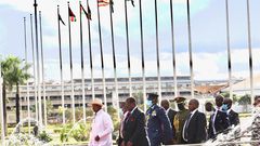 On arrival, President Yoweri Museveni was received at Jomo Kenyatta International Airport by a delegation from the Kenyan government led by Dr. Musalia Mudavadi, the Prime Cabinet Secretary