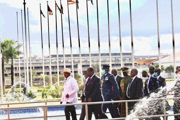 On arrival, President Yoweri Museveni was received at Jomo Kenyatta International Airport by a delegation from the Kenyan government led by Dr. Musalia Mudavadi, the Prime Cabinet Secretary