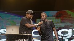 Digital content creator and comedian, Uncle Mo on stage with Swangz Avenue's Benon Mugumbya