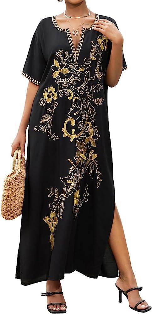 Airy kaftans with intricate embroidery add a touch of elegance