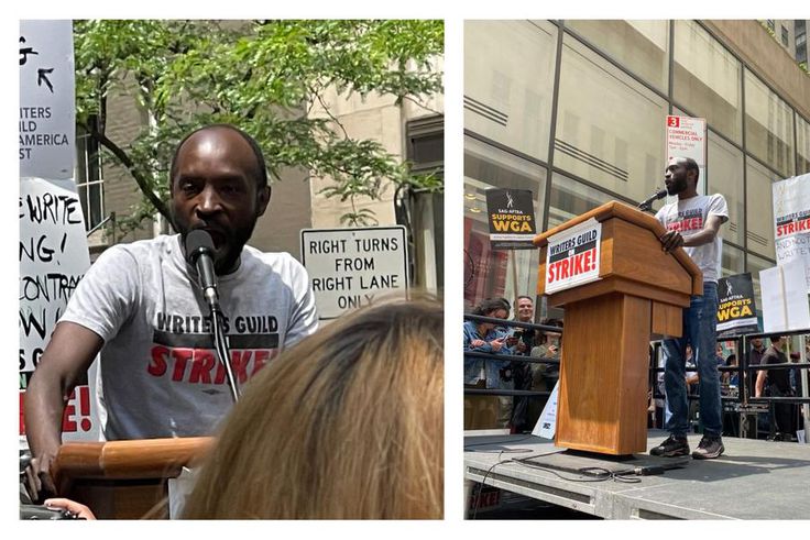 Joseph Opio addressing protesters in New York on May 23rd