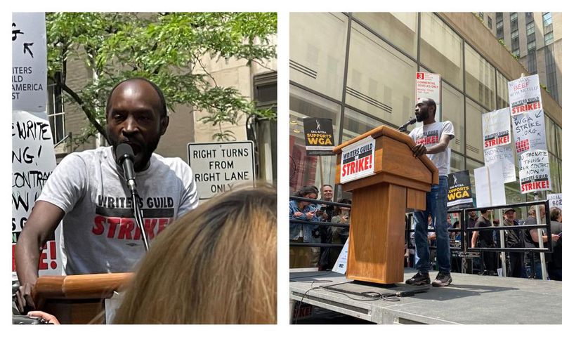 Joseph Opio addressing protesters in New York on May 23rd