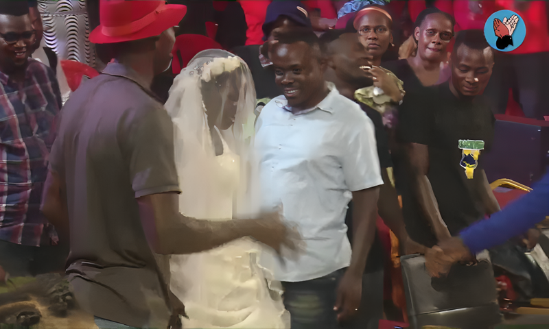 The woman arrived in a wedding dress for the night service