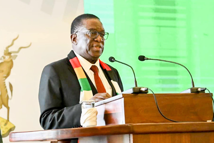 Zimbabwe President Emmerson Mnangagwa speaks at ADPA meeting Source – Facebook
