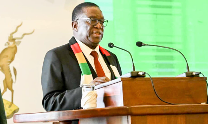 Zimbabwe President Emmerson Mnangagwa speaks at ADPA meeting Source – Facebook
