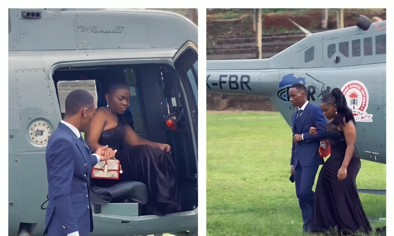 Students arrived in a chopper for Prom at Ellite High