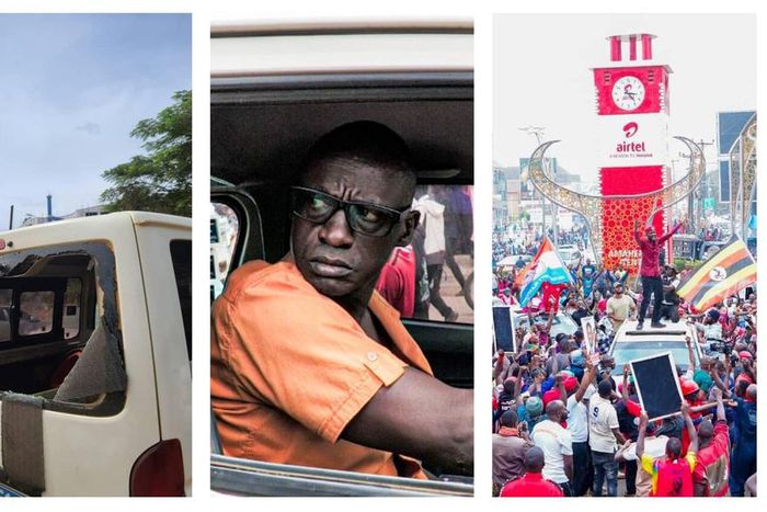 Bobi Wine's team was accused of smashing the rear window of a UNRA Van They however accused the driver of drawing a gun on Bobi Wine