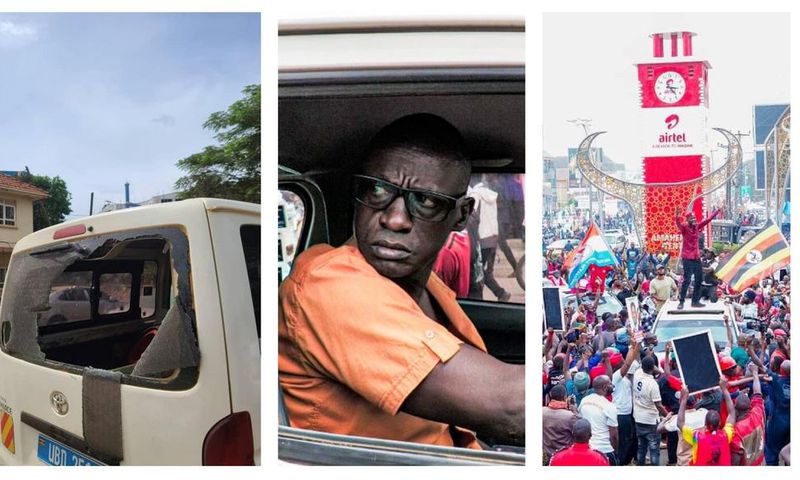 Bobi Wine's team was accused of smashing the rear window of a UNRA Van They however accused the driver of drawing a gun on Bobi Wine