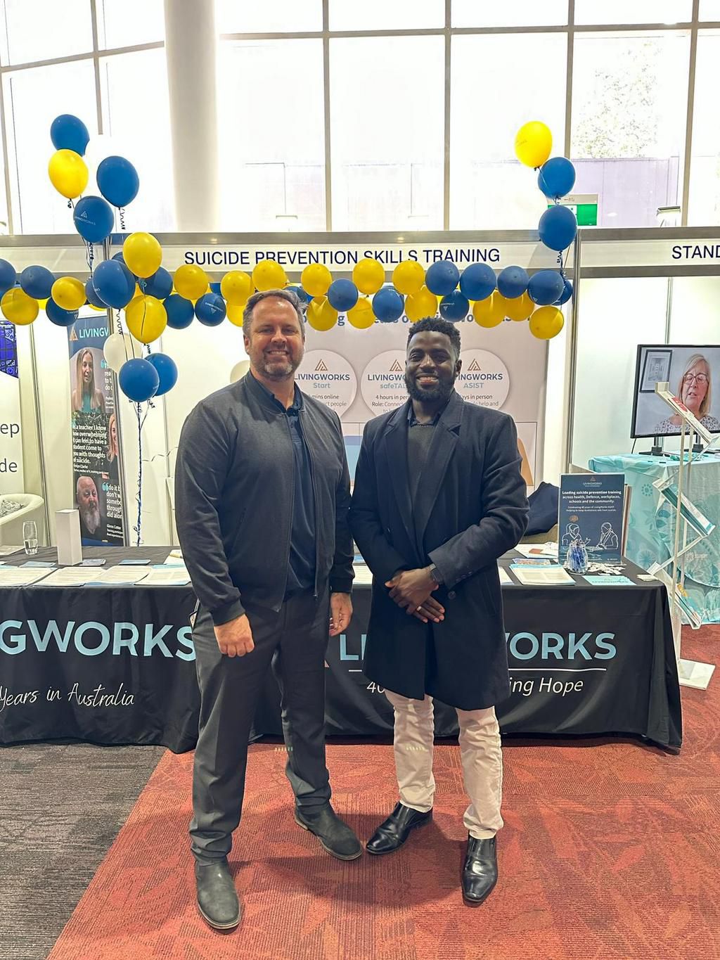 Kasule meeting with CEO of LivingWorks Australia (Shayne Connell) at Suicide Prevention Australia Conference