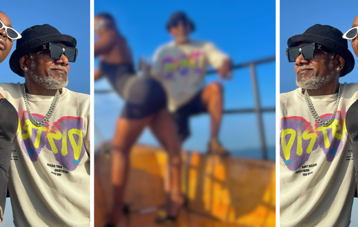 Awilo Longomba retires drink on Ritah Dancehall's backside on sailing excursion/Instagram