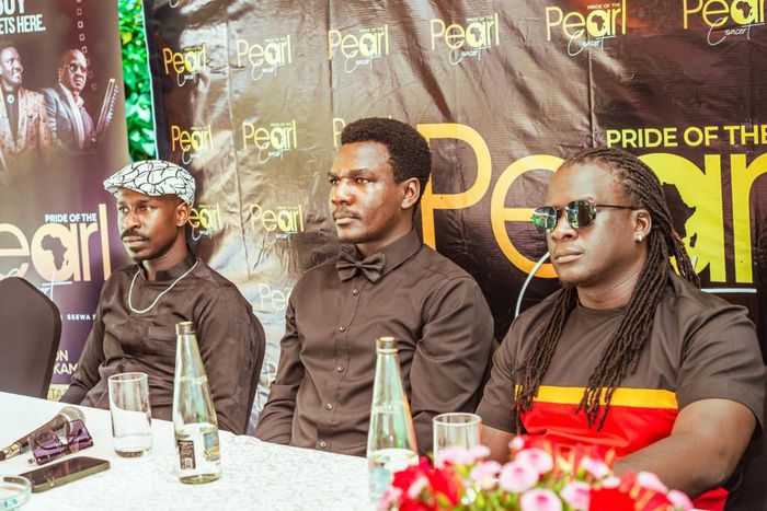 Ssewa Ssewa, Kenneth Mugabi,  Myko Ouma announcing their upcoming concert at the Kampala Sheraton