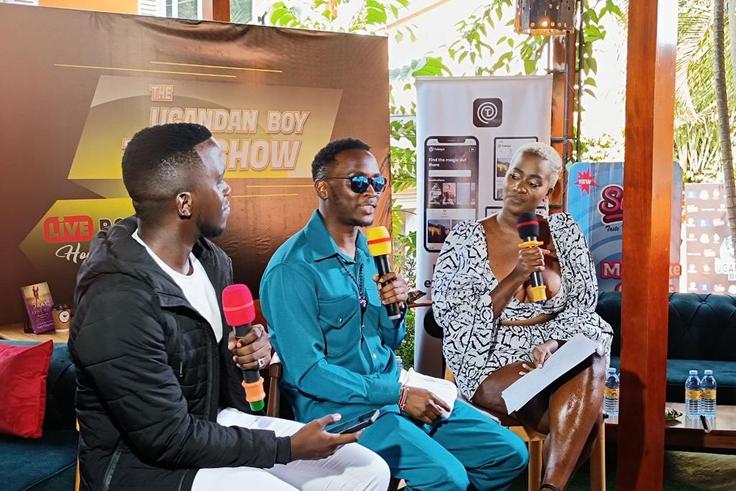 L-R: BigBoy Shaque (emcee), Bonny Kibuuka and Harmony Kyomugisha (emcee)